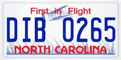 NC license plate DIB0265