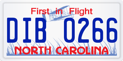NC license plate DIB0266