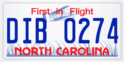 NC license plate DIB0274