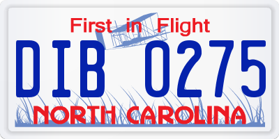 NC license plate DIB0275