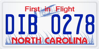 NC license plate DIB0278