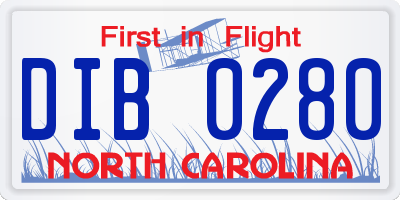 NC license plate DIB0280