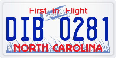 NC license plate DIB0281