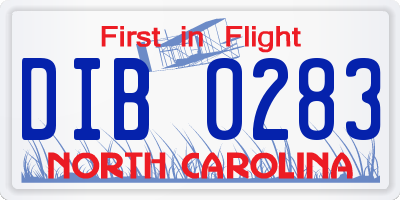 NC license plate DIB0283