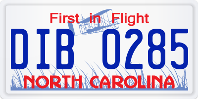 NC license plate DIB0285