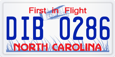 NC license plate DIB0286