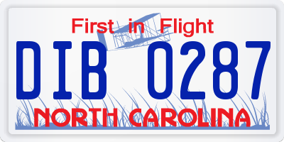NC license plate DIB0287