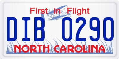 NC license plate DIB0290