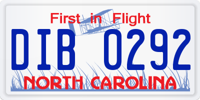 NC license plate DIB0292