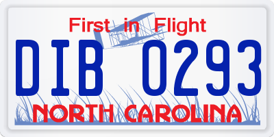 NC license plate DIB0293