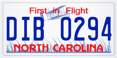 NC license plate DIB0294