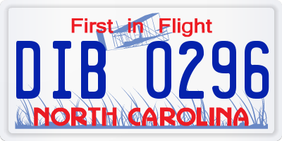 NC license plate DIB0296