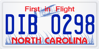 NC license plate DIB0298