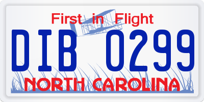 NC license plate DIB0299