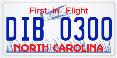 NC license plate DIB0300