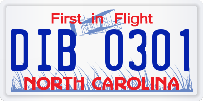 NC license plate DIB0301