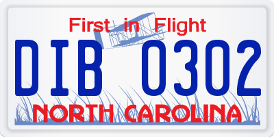 NC license plate DIB0302