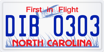 NC license plate DIB0303