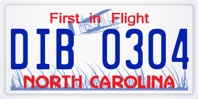 NC license plate DIB0304