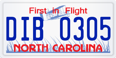 NC license plate DIB0305
