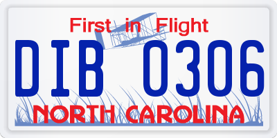 NC license plate DIB0306