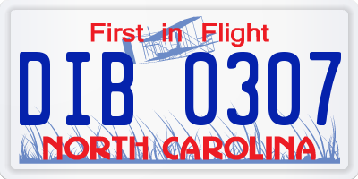 NC license plate DIB0307