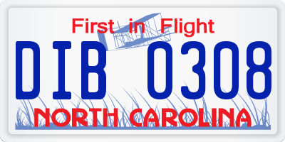 NC license plate DIB0308