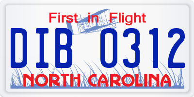 NC license plate DIB0312