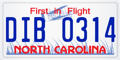 NC license plate DIB0314