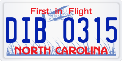 NC license plate DIB0315