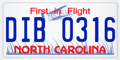 NC license plate DIB0316