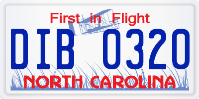 NC license plate DIB0320