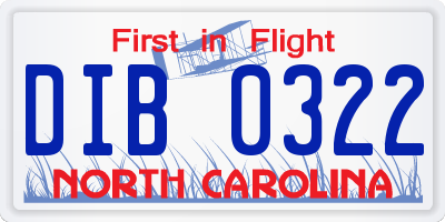 NC license plate DIB0322