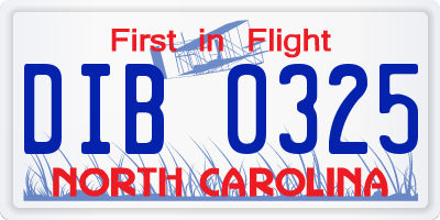 NC license plate DIB0325