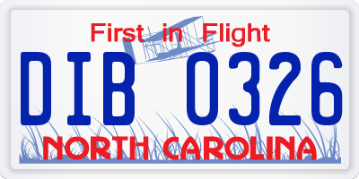 NC license plate DIB0326