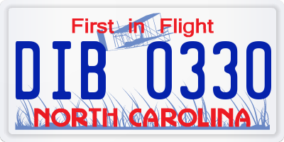 NC license plate DIB0330