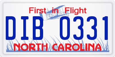 NC license plate DIB0331