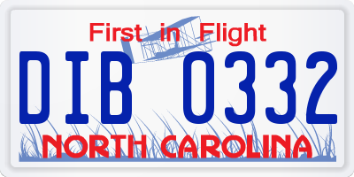 NC license plate DIB0332