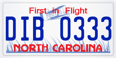 NC license plate DIB0333