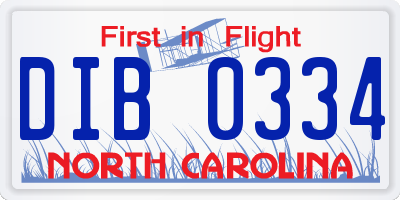 NC license plate DIB0334