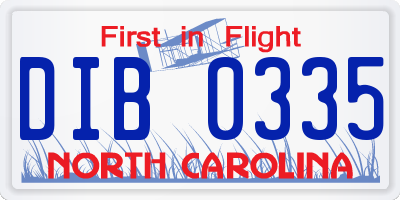 NC license plate DIB0335