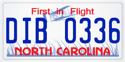 NC license plate DIB0336