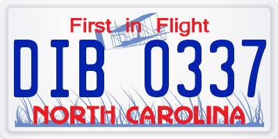 NC license plate DIB0337