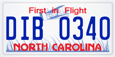 NC license plate DIB0340
