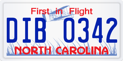 NC license plate DIB0342