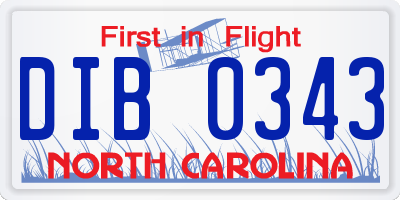 NC license plate DIB0343