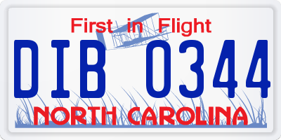 NC license plate DIB0344