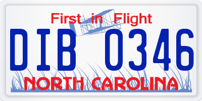 NC license plate DIB0346
