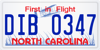 NC license plate DIB0347