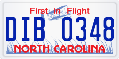 NC license plate DIB0348